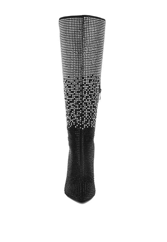 Orymple Shiny Rhinestone Studded Calf Boots - Blaire Shops