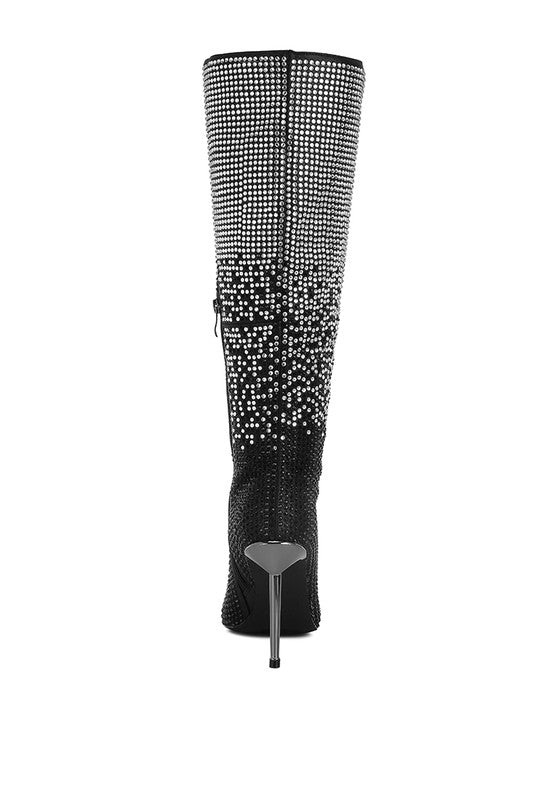 Orymple Shiny Rhinestone Studded Calf Boots - Blaire Shops