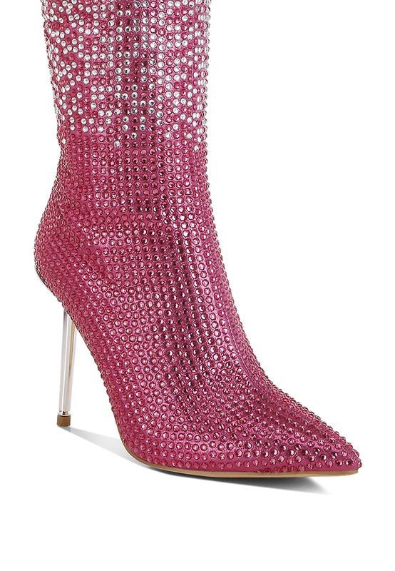 Orymple Shiny Rhinestone Studded Calf Boots - Blaire Shops