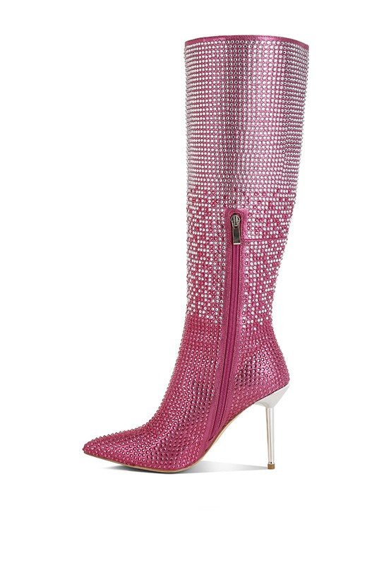 Orymple Shiny Rhinestone Studded Calf Boots - Blaire Shops