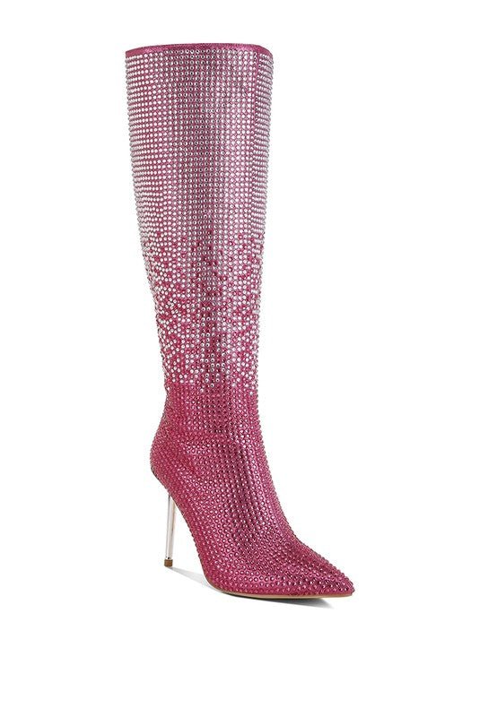 Orymple Shiny Rhinestone Studded Calf Boots - Blaire Shops