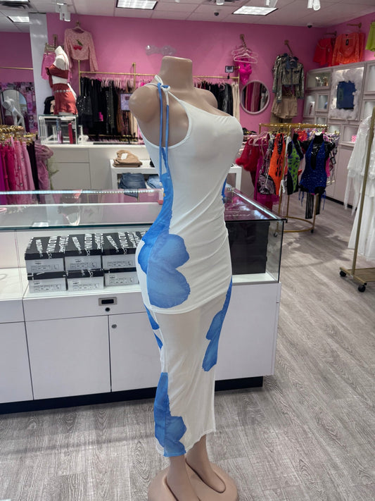 Paradise Blue Floral Side Tie Maxi Dress - Blaire Shops