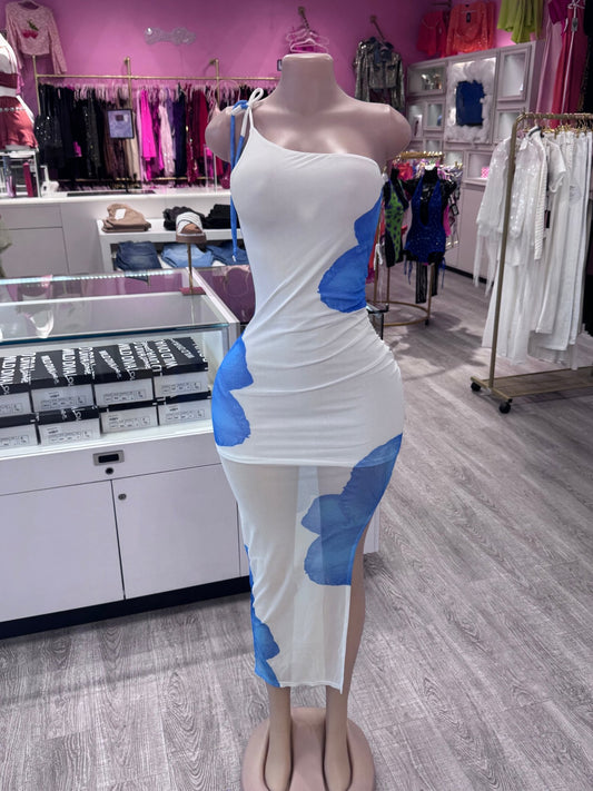 Paradise Blue Floral Side Tie Maxi Dress - Blaire Shops