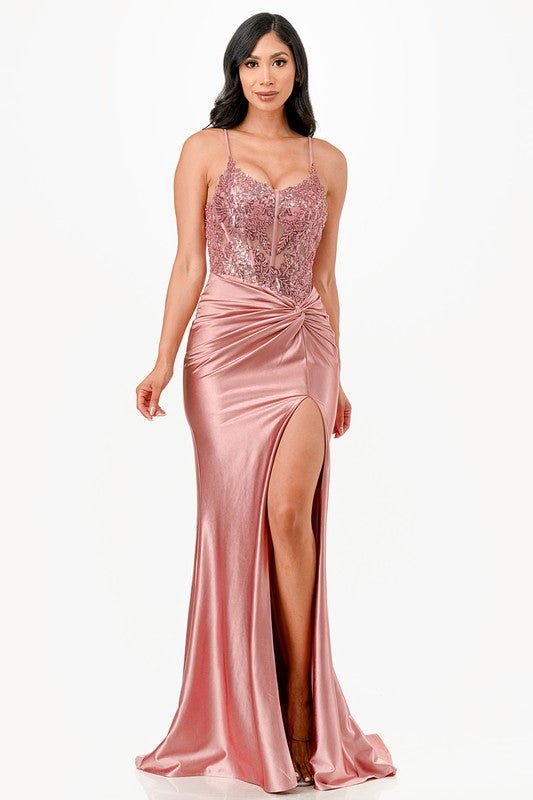 Patrice Corset Satin Front Twist Formal Gown - Blaire Shops