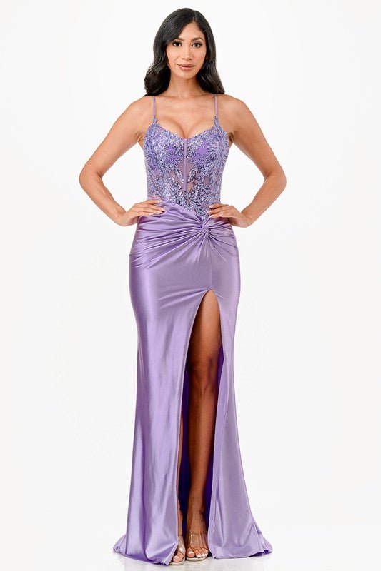 Patrice Corset Satin Front Twist Formal Gown - Blaire Shops