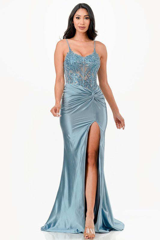 Patrice Corset Satin Front Twist Formal Gown - Blaire Shops