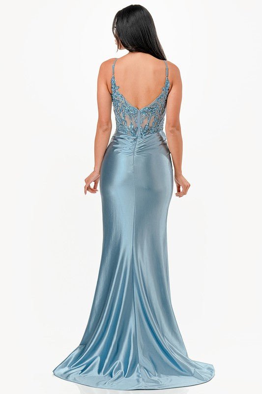 Patrice Corset Satin Front Twist Formal Gown - Blaire Shops