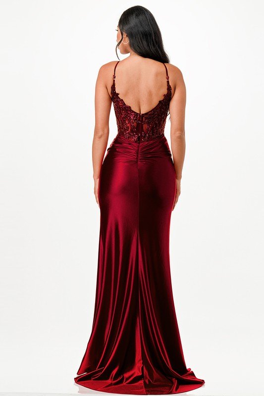 Patrice Corset Satin Front Twist Formal Gown - Blaire Shops