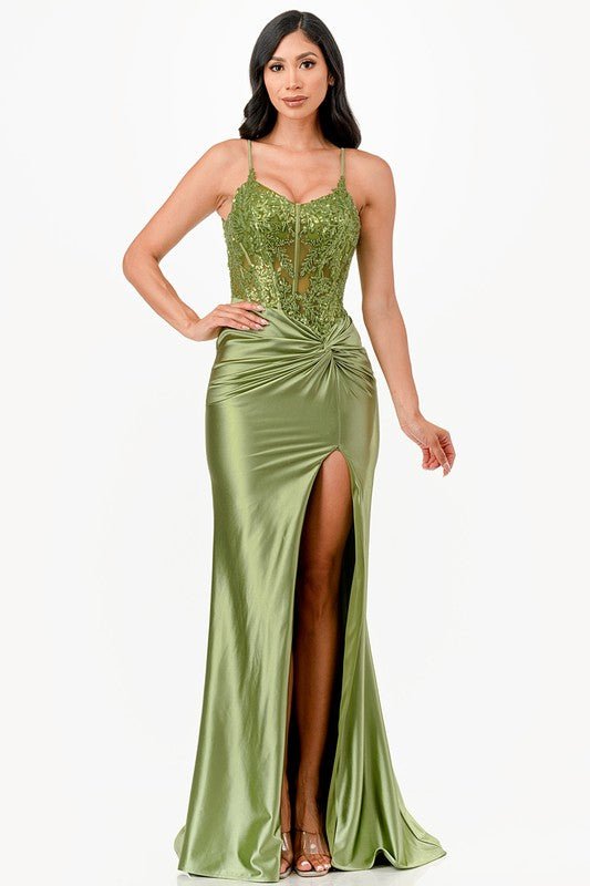 Patrice Corset Satin Front Twist Formal Gown - Blaire Shops