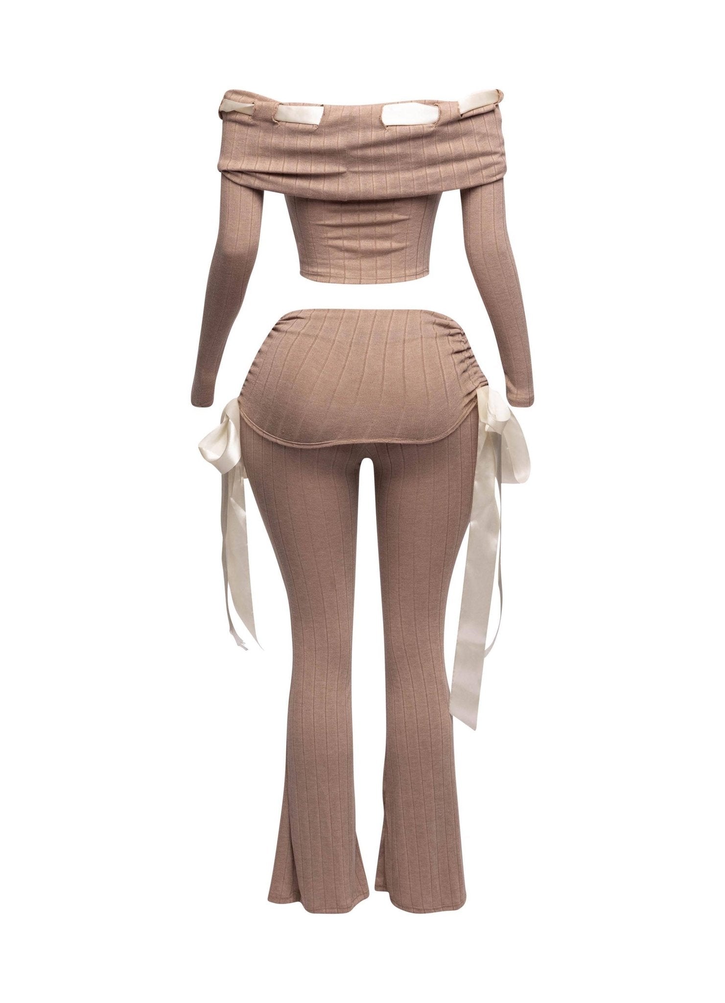 Petite It's A Wrap Pant Set With Off - Shoulder Top, Ribbon Trim, And Wide Leg Style - Unique 2 - Piece Outfit - Blaire Shops