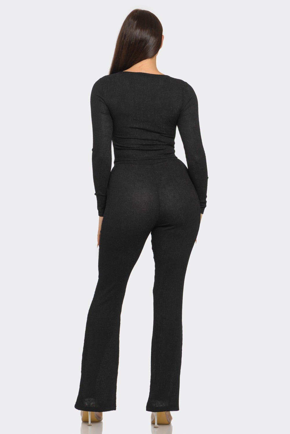 Pleated Button Detail Slit Top & Pants Set – Women’s Two Piece Outfit - Black outfit for women Vacation Outfits Birthday Dresses Going Out Looks