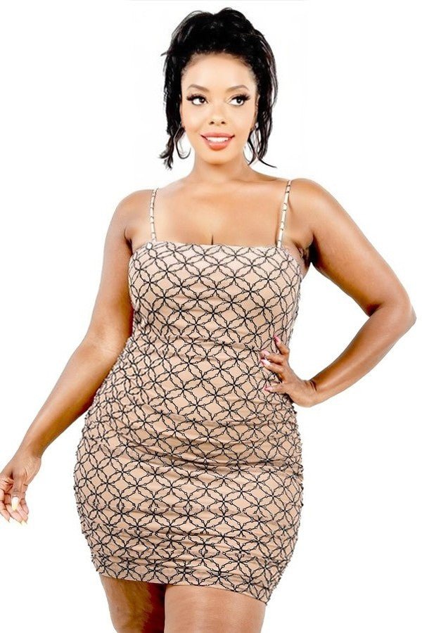 Plus Size Flocked Glitter Mesh Cami Strap Mini Dress - Blaire Shops