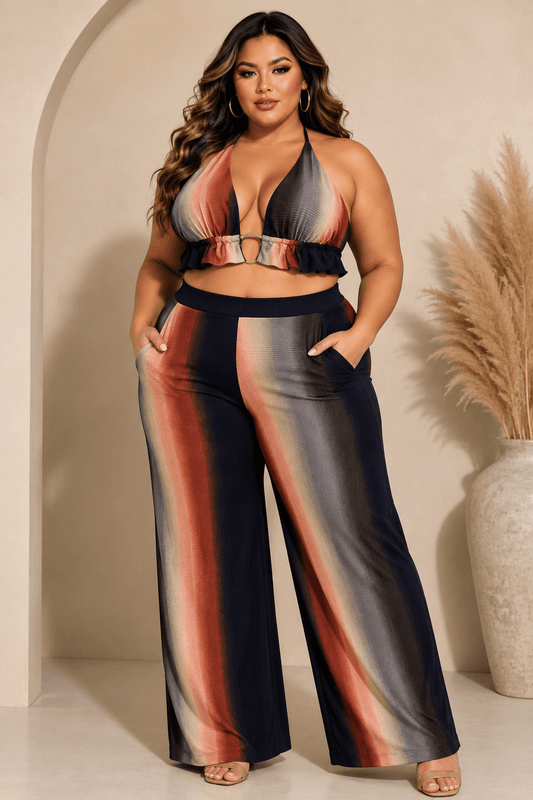 Plus Size Ombre 3 - Piece Pant Set with Cardigan – Summer Vacation Outfit - 1XL for women Vacation Outfits Birthday Dresses Going Out Looks