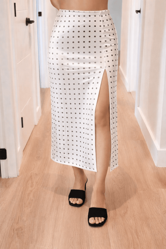 Polka Dot Satin Midi Slip Skirt - Blaire Shops