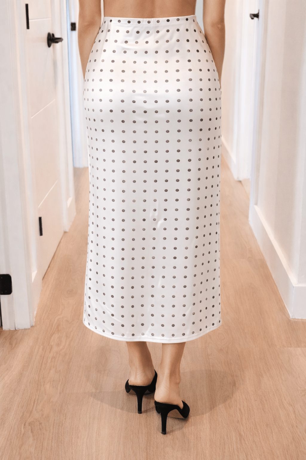 Polka Dot Satin Midi Slip Skirt - Blaire Shops