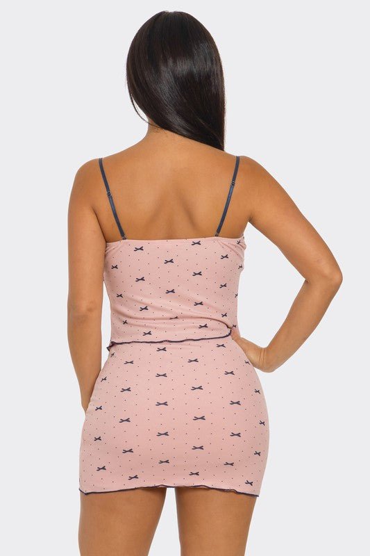 Pretty Bow Mini Skirt and Spaghetti Strap Top Set – Chic Two - Piece Outfit for Women - M SKIRT SET for women Vacation Outfits Birthday Dresses Going Out Looks