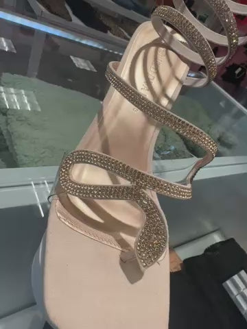 Sandalias de tacón de bloque con espiral y diamantes de imitación adornados con serpiente