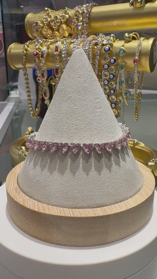 Paris  Silver Pink Crystal 18K Gold Plated Bracelet