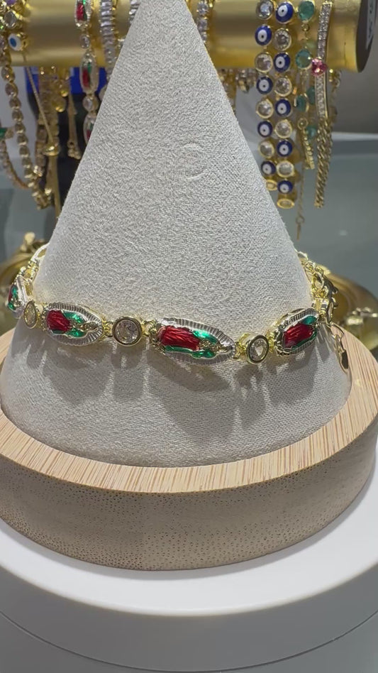 Virgin Mary Multi Gem 18K Gold Plated Bracelet