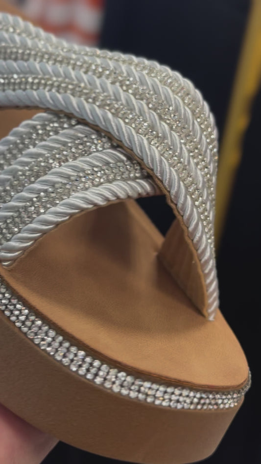 Sarah Rhinestone Criss Cross Platform Slide On