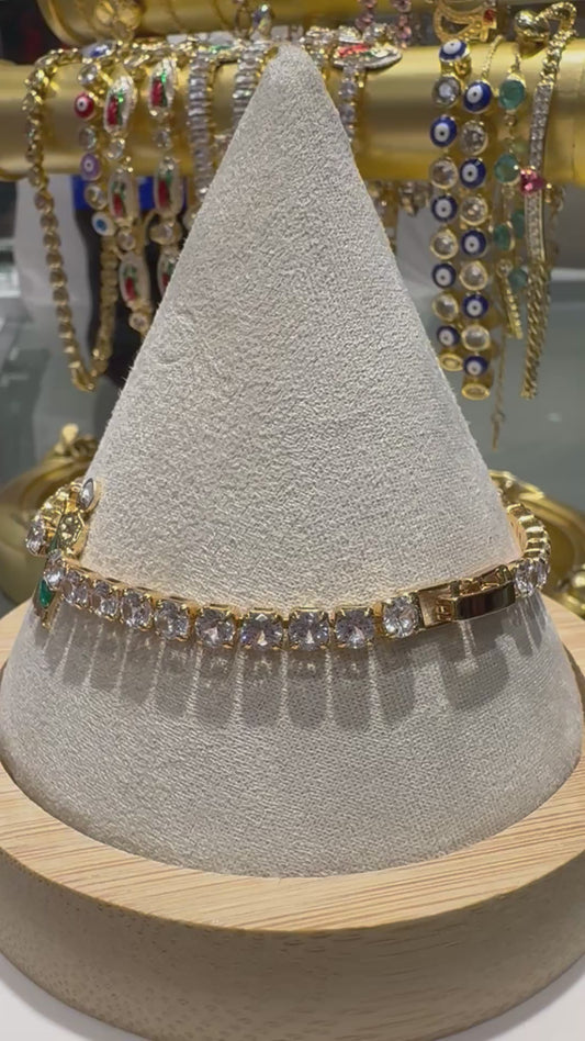 Pulsera de tenis de cristal de San Judas, chapada en oro de 18 quilates 