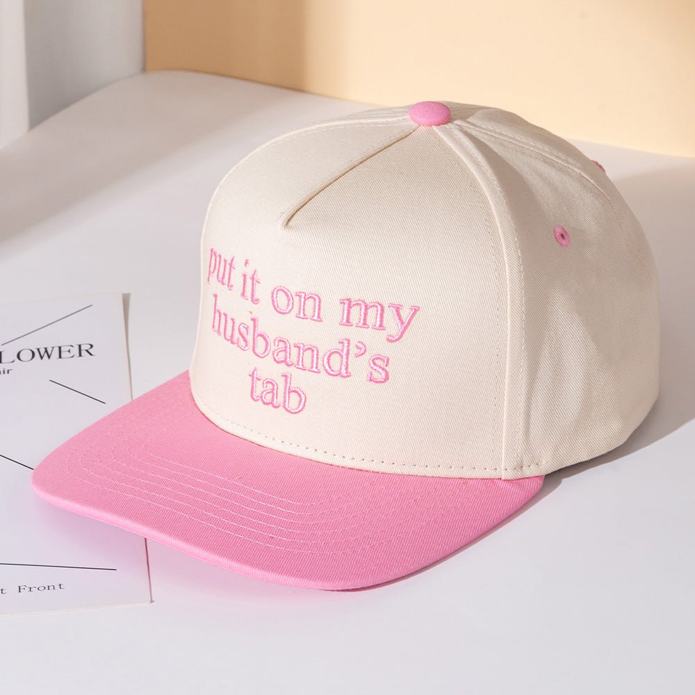 "Put It On My Husband’s Tab" Embroidered Canvas Snapback Cap - Blaire Shops