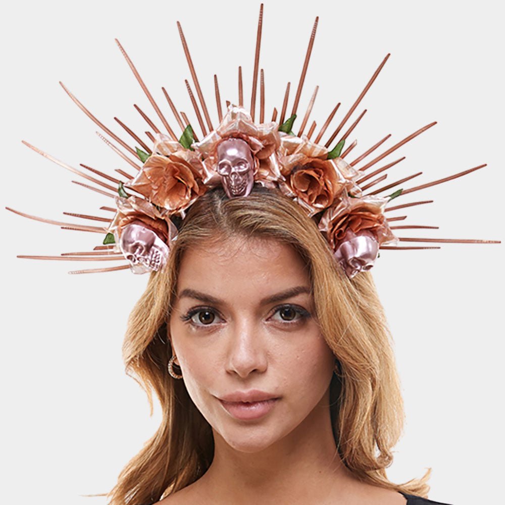 Radiant Spike Floral Skull Crown Día de los Muertos Headpiece - for women Vacation Outfits Birthday Dresses Going Out Looks