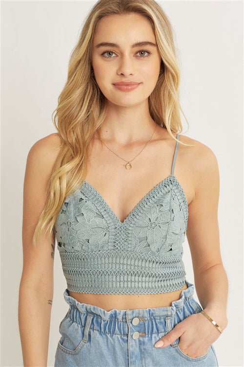 Raylee Lace Bralette Crop Top - Soft Rayon Blend, Chic Design for Everyday Wear - Light Blue top for women Vacation Outfits Birthday Dresses Going Out Looks