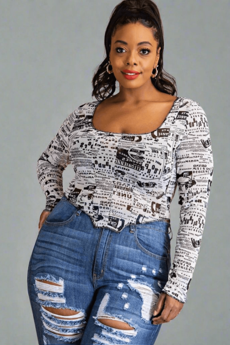 READ ALL ABOUT IT PLUS SIZE SCOOP NECK TOP WITH CONTRAST STITCHING - Blaire Shops