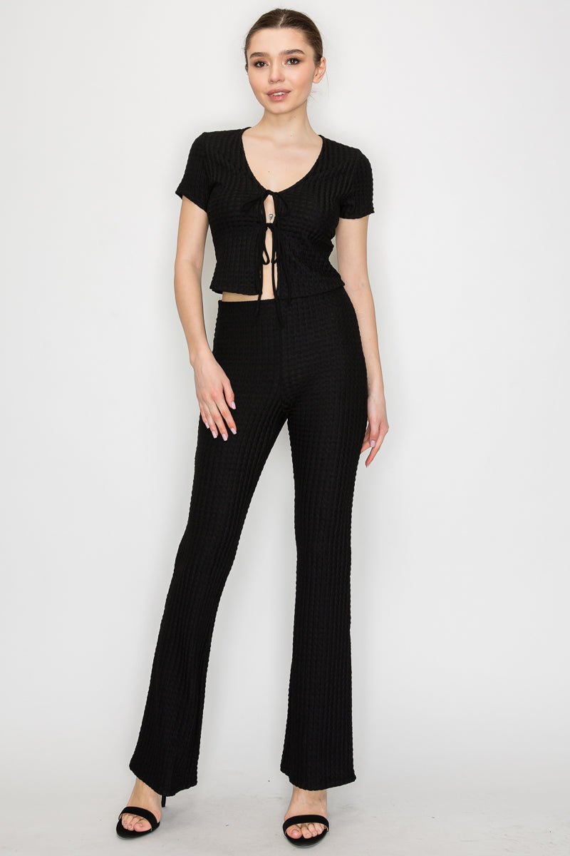 Retro Style Pants Set With Textured Knit, Midrise Flare Design, Perfect For Cozy Outfits - Blaire Shops