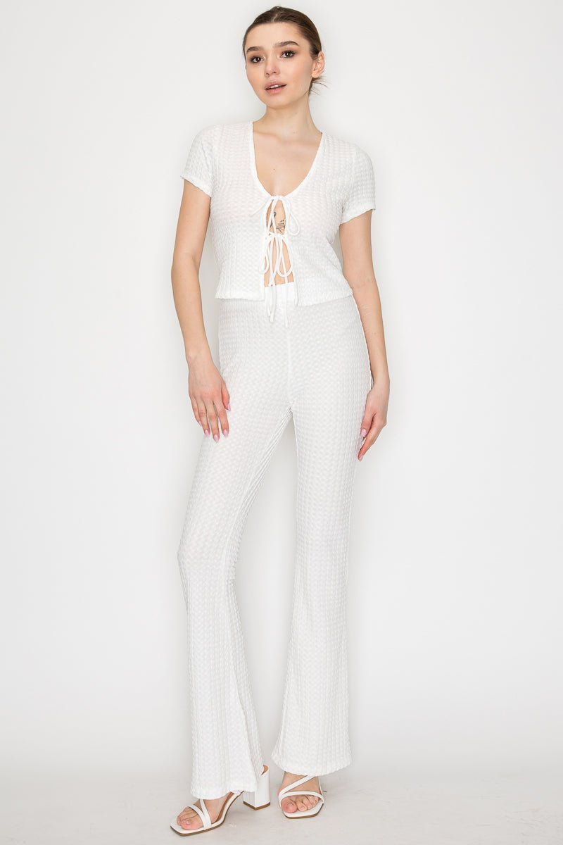 Retro Style Pants Set With Textured Knit, Midrise Flare Design, Perfect For Cozy Outfits - Blaire Shops