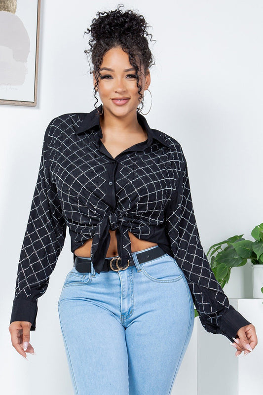 Rhinestone Button - Up Shirt Blouse – Effortless Glam Meets Everyday Comfort - Blaire Shops