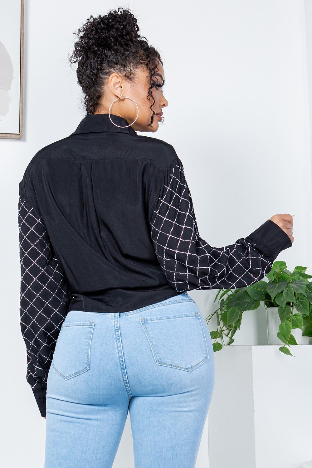 Rhinestone Button - Up Shirt Blouse – Effortless Glam Meets Everyday Comfort - Blaire Shops