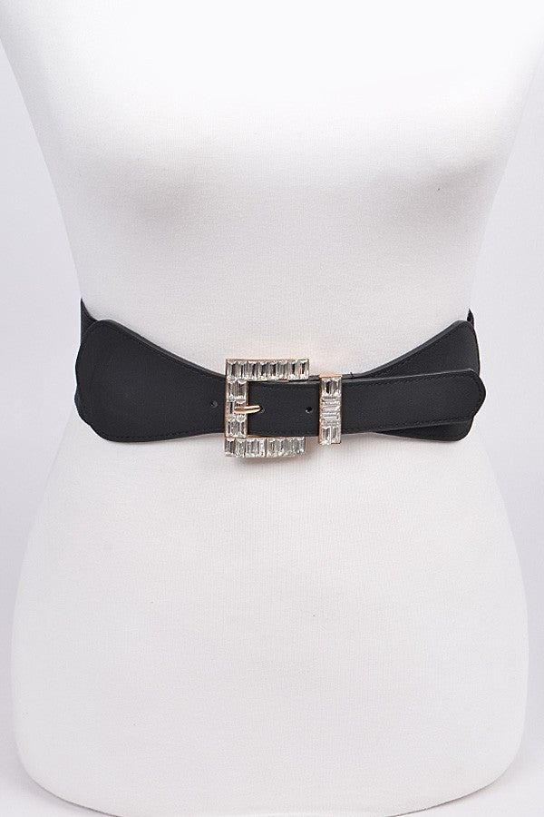 Ribbon Rhinestone Buckle Belt – Elastic Glam Waist Belt for Women - Blaire Shops