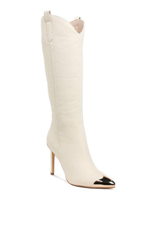 Ridda Metallic Cap Toe Denim Boots - Blaire Shops