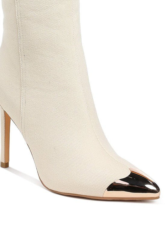 Ridda Metallic Cap Toe Denim Boots - Blaire Shops