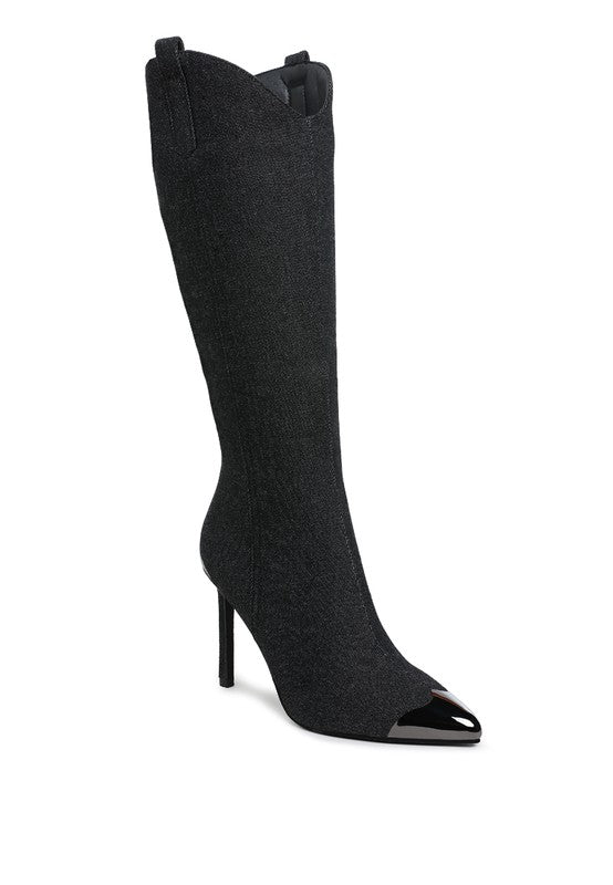 Ridda Metallic Cap Toe Denim Boots - Blaire Shops