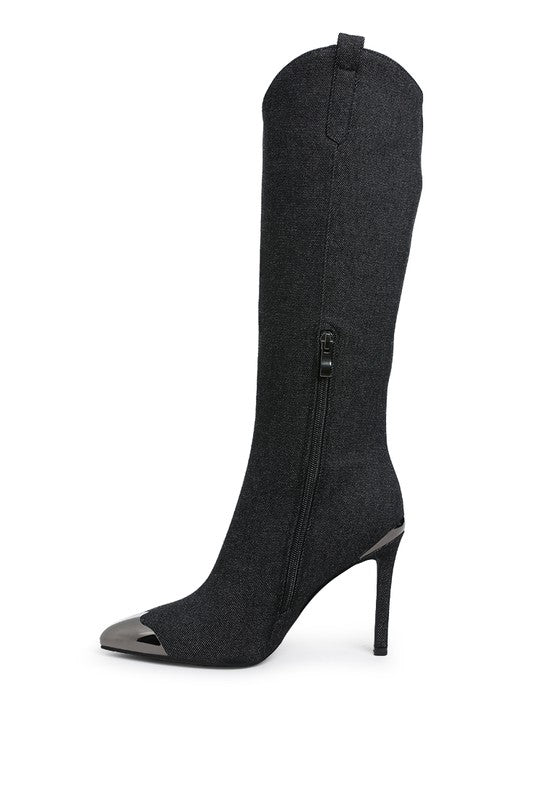 Ridda Metallic Cap Toe Denim Boots - Blaire Shops