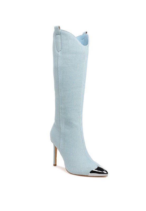 Ridda Metallic Cap Toe Denim Boots - Blaire Shops