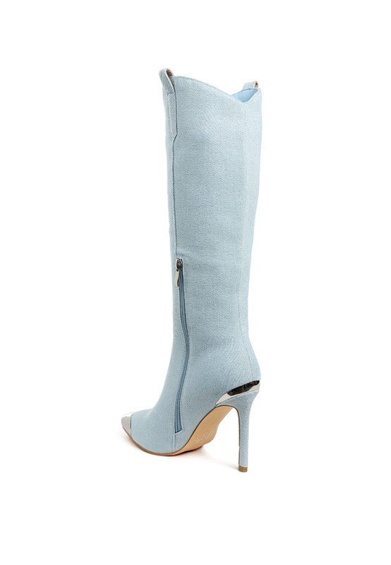 Ridda Metallic Cap Toe Denim Boots - Blaire Shops
