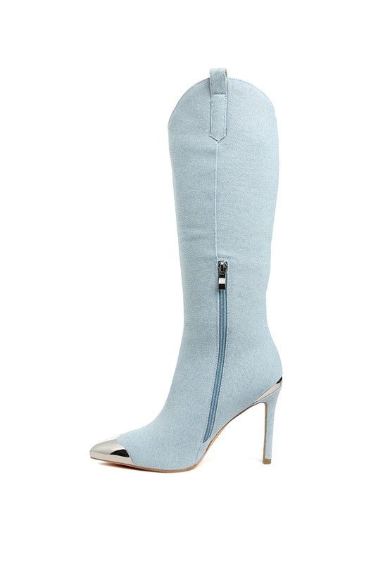 Ridda Metallic Cap Toe Denim Boots - Blaire Shops