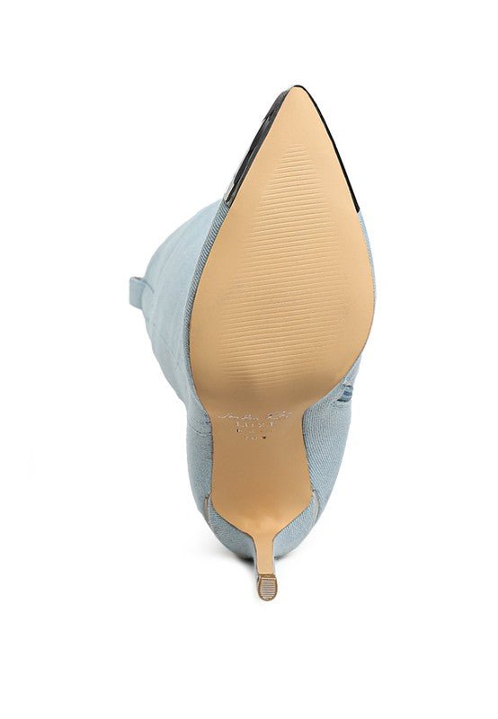 Ridda Metallic Cap Toe Denim Boots - Blaire Shops