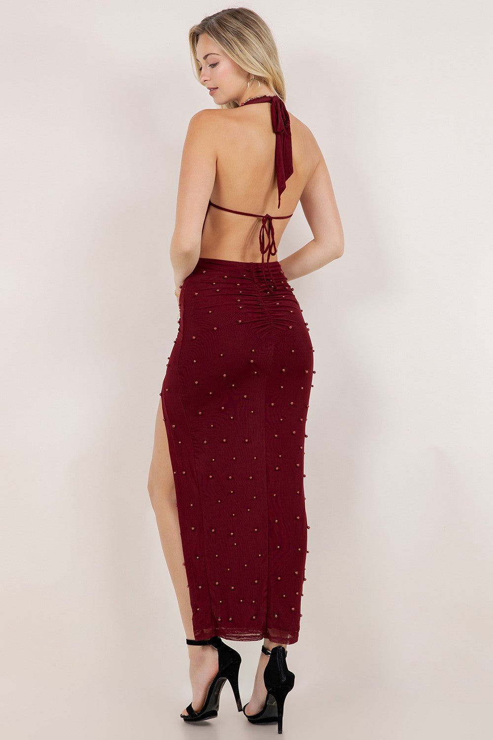 Risque Ruby Pearl Cowl - Front Maxi Dress - Red dress for women Vacation Outfits Birthday Dresses Going Out Looks
