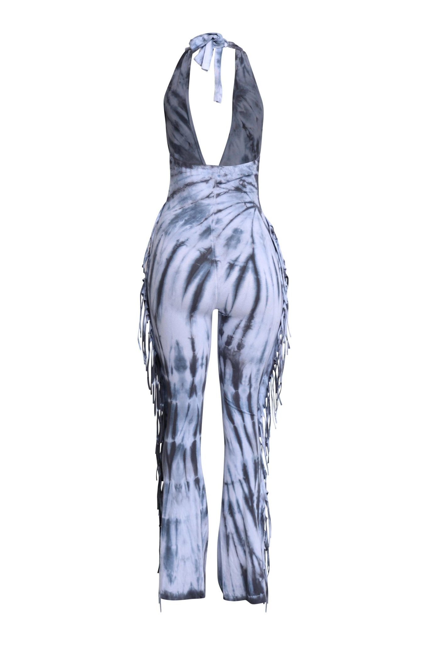Rodeo Baddie Tie - Dye Fringed Halter Jumpsuit - Bold, flirty, and made to move! - Blaire Shops