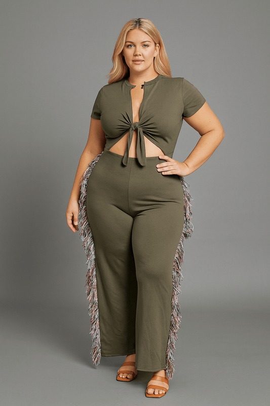 Rodeo Queen Plus Size Fringe Jumpsuit – Wide Leg with Tassel Detail - Blaire Shops