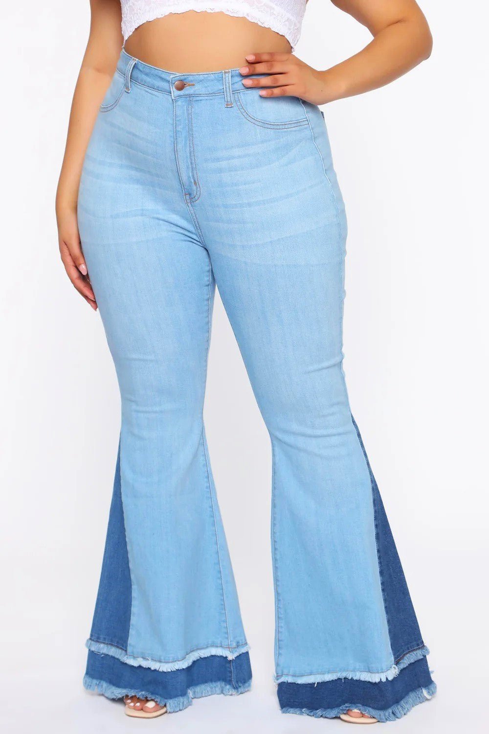 Rodeo Queen Plus Size - high Rise Two Tones Flare Jeans - Blaire Shops