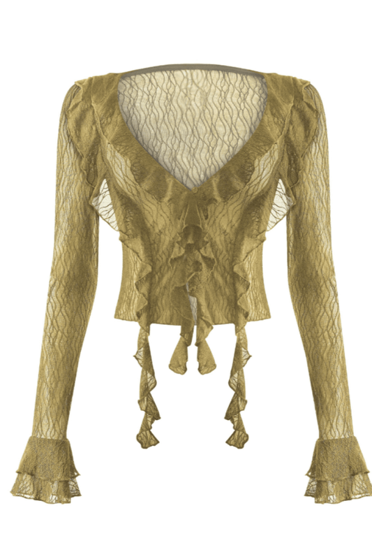 Romantic Ruffle Mesh Top – Sheer Long Sleeve Blouse - Blaire Shops