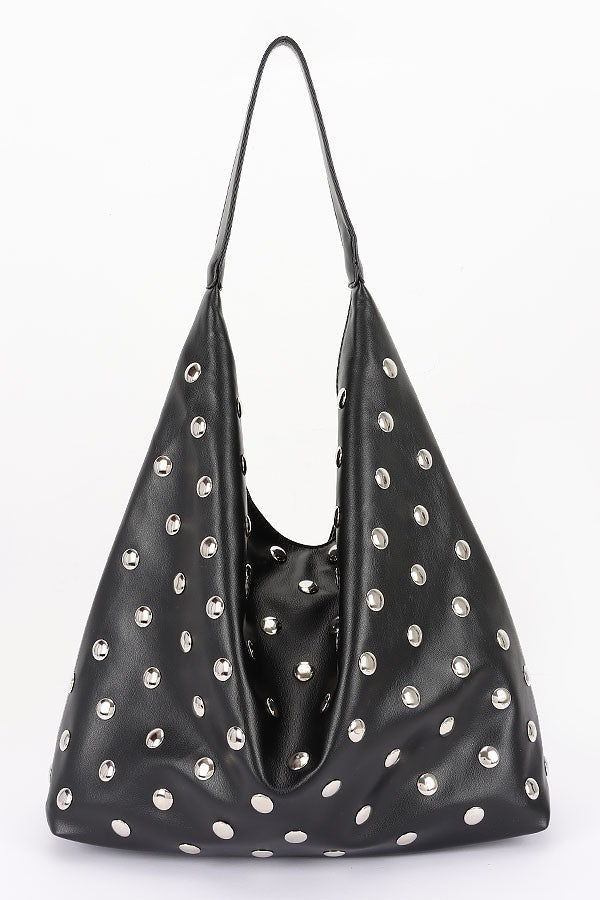 Roxie Studded Faux Leather Hobo Bag - Blaire Shops