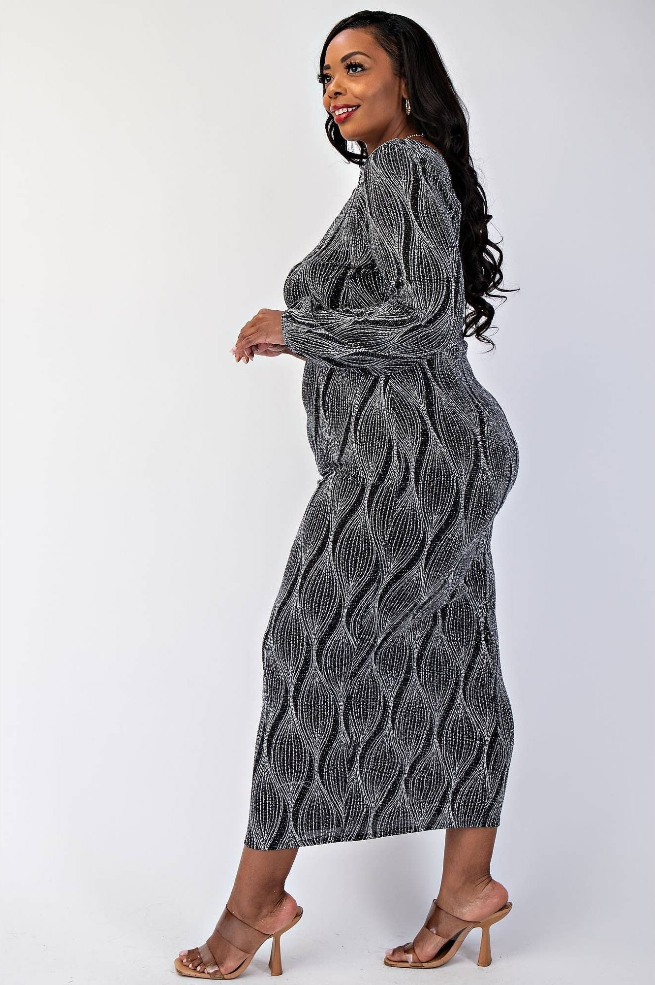 SABRINA PLUS SIZE GLITTER KNIT ONE SHOULDER DRESS WITH CUTOUT - Blaire Shops