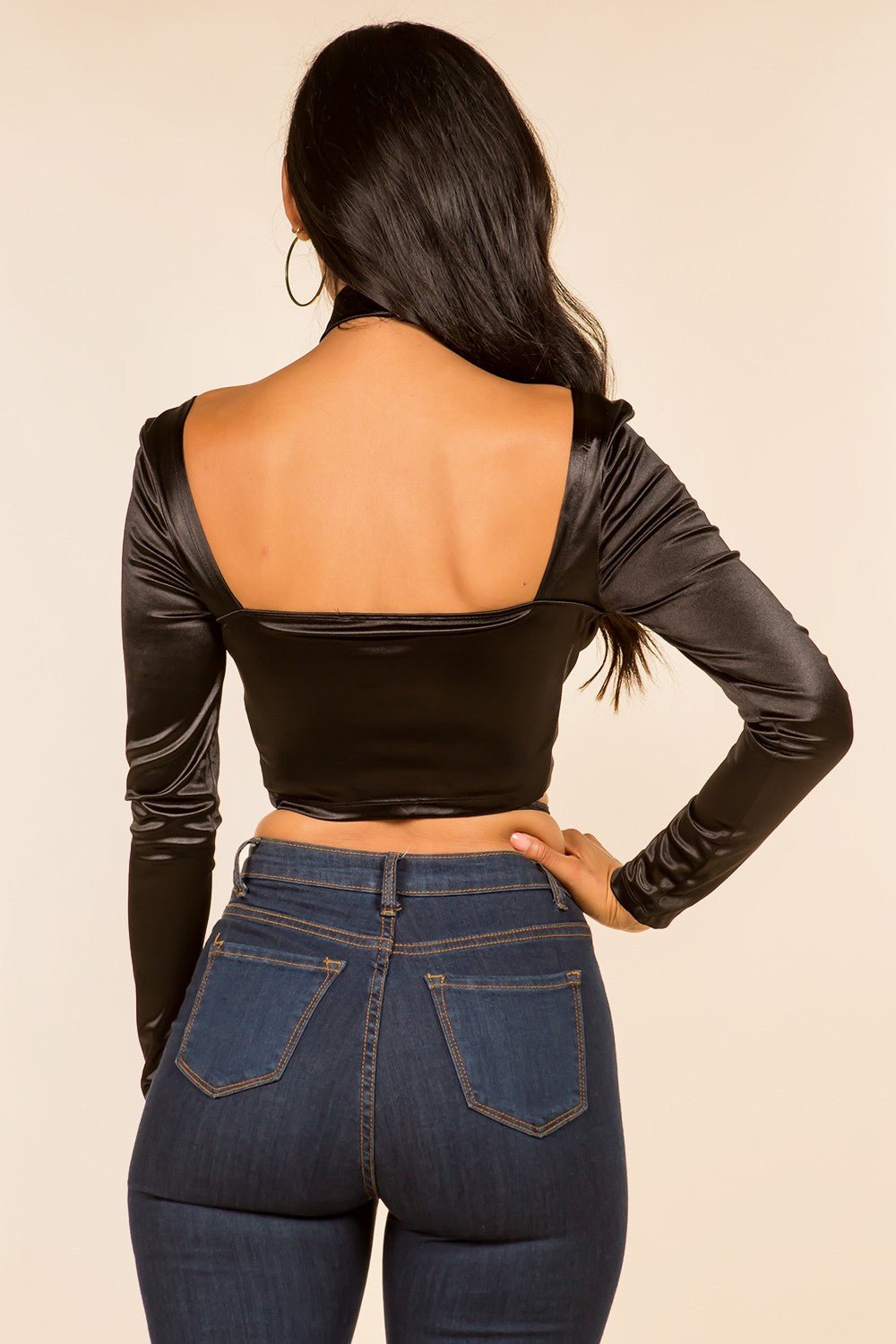 Sadie Long Sleeve Front Wrap and Cross Straps Crop Top - Blaire Shops